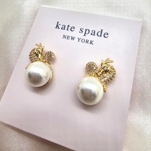 kate spade Jewelry - Kate Spade Dragon Gold Pearl Rhinestone Earrings